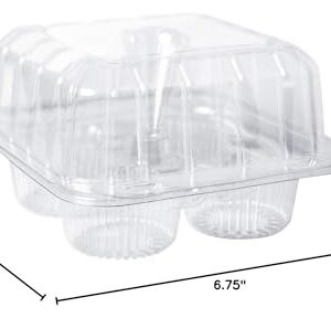 ONE MORE [25pcs] Clear Cupcake Boxes 4 Cavity Holder, Large 4 Compartment Muffin Containers Plastic Cupcake Carrier with Deep Dome 4" High Safe Eco-friendly Material (Clear, 25)