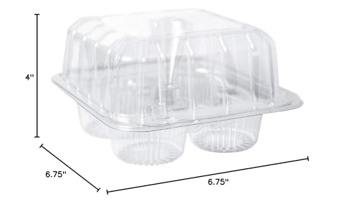 ONE MORE [25pcs] Clear Cupcake Boxes 4 Cavity Holder, Large 4 Compartment Muffin Containers Plastic Cupcake Carrier with Deep Dome 4" High Safe Eco-friendly Material (Clear, 25)