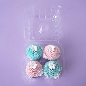 ONE MORE [25pcs] Clear Cupcake Boxes 4 Cavity Holder, Large 4 Compartment Muffin Containers Plastic Cupcake Carrier with Deep Dome 4" High Safe Eco-friendly Material (Clear, 25)