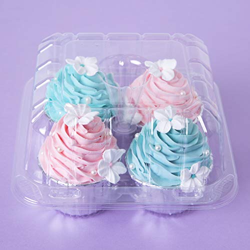 ONE MORE [25pcs] Clear Cupcake Boxes 4 Cavity Holder, Large 4 Compartment Muffin Containers Plastic Cupcake Carrier with Deep Dome 4" High Safe Eco-friendly Material (Clear, 25)