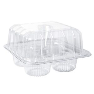 ONE MORE [25pcs] Clear Cupcake Boxes 4 Cavity Holder, Large 4 Compartment Muffin Containers Plastic Cupcake Carrier with Deep Dome 4" High Safe Eco-friendly Material (Clear, 25)