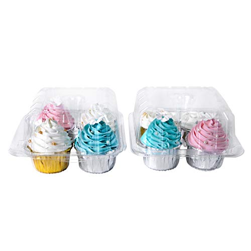 ONE MORE [25pcs] Clear Cupcake Boxes 4 Cavity Holder, Large 4 Compartment Muffin Containers Plastic Cupcake Carrier with Deep Dome 4" High Safe Eco-friendly Material (Clear, 25)