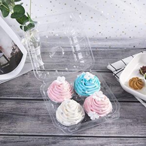 ONE MORE [25pcs] Clear Cupcake Boxes 4 Cavity Holder, Large 4 Compartment Muffin Containers Plastic Cupcake Carrier with Deep Dome 4" High Safe Eco-friendly Material (Clear, 25)