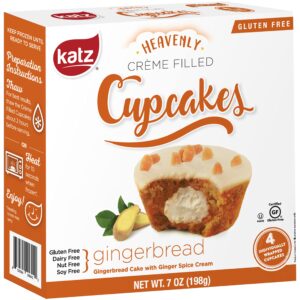 Katz Gluten Free Gingerbread Crème Filled Cupcakes | Dairy Free, Nut Free, Soy Free, Gluten Free | Kosher (1 Pack of 4 Crème Cupcakes, 7 Ounce)