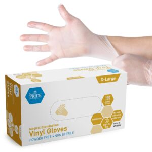 med pride medical vinyl examination gloves (x-large, 100-count) latex & rubber free, ultra-strong, clear disposable powder-free gloves for healthcare & food handling use