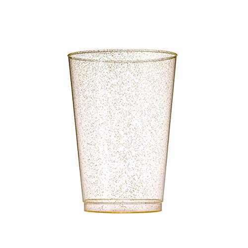 Munfix 100 Glitter 12 Oz Clear Plastic Cups Tumblers Gold Glitter Disposable Wedding Elegant Party Cups Recyclable and BPA-Free