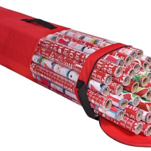 ProPik Wrapping Paper Storage Bag, Christmas Gift Wrap Organizer Stores Up to 24 Rolls 40 Inch, Heavy Duty Polyester plus PVC Clear Bag with Handles