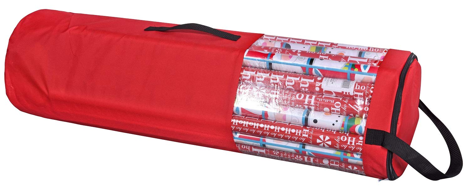 ProPik Wrapping Paper Storage Bag, Christmas Gift Wrap Organizer Stores Up to 24 Rolls 40 Inch, Heavy Duty Polyester plus PVC Clear Bag with Handles