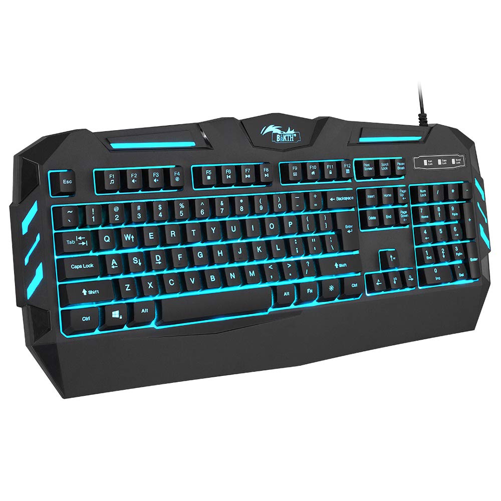 BAKTH 7 Colors LED Backlit Gaming Keyboard, Mechanical Feeling and Waterproof, Illuminated USB Wired Keyboard for Pro PC Gamer or Office