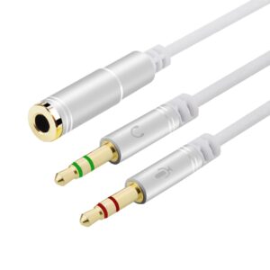 headphone y cable splitter adapter for computer 3.5mm female to 2 dual 3.5mm male gold-plated corrosion-resistant audio mic y cable for headset connecting to pc，audio connector for pc (35cm, silver)