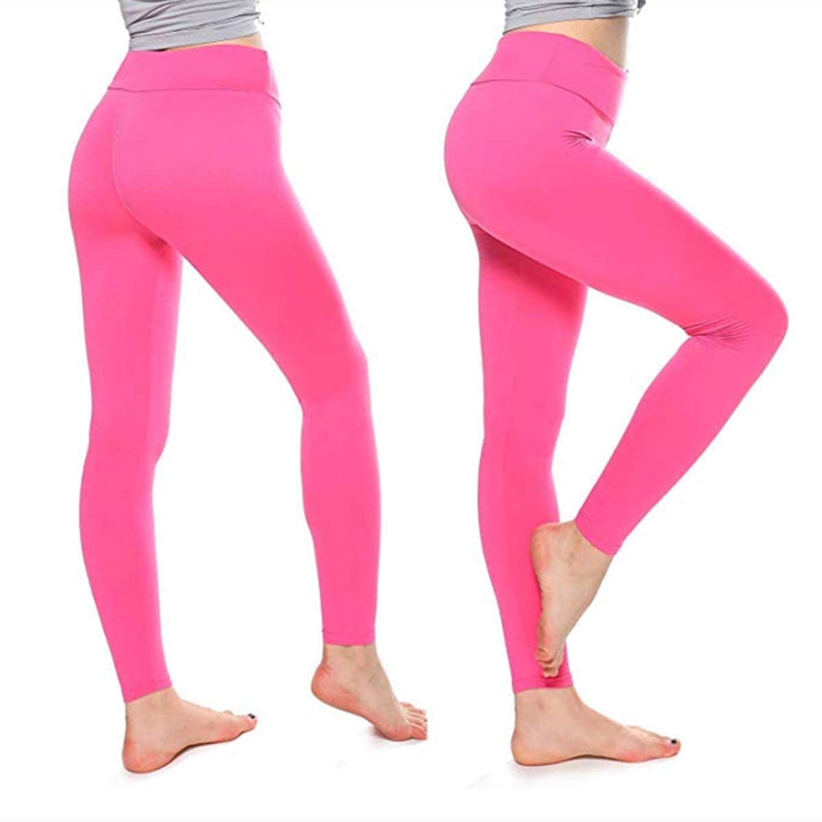 Baihetu Buttery Soft Leggings for Women-Regular and Plus Size Leggings with Inner Pockets -Yoga Pants Pink Large