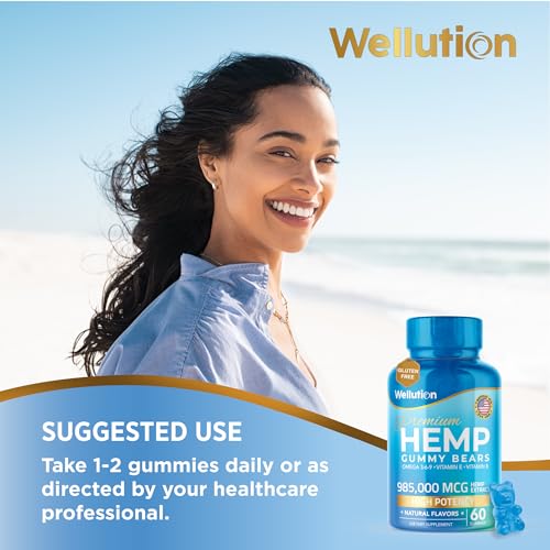 WELLUTION Hemp Gummies 985,000 High Potency - Fruity Gummy Bear with Hemp Oil. Natural Hemp Candy Supplements - Nutritional Value & Great Taste