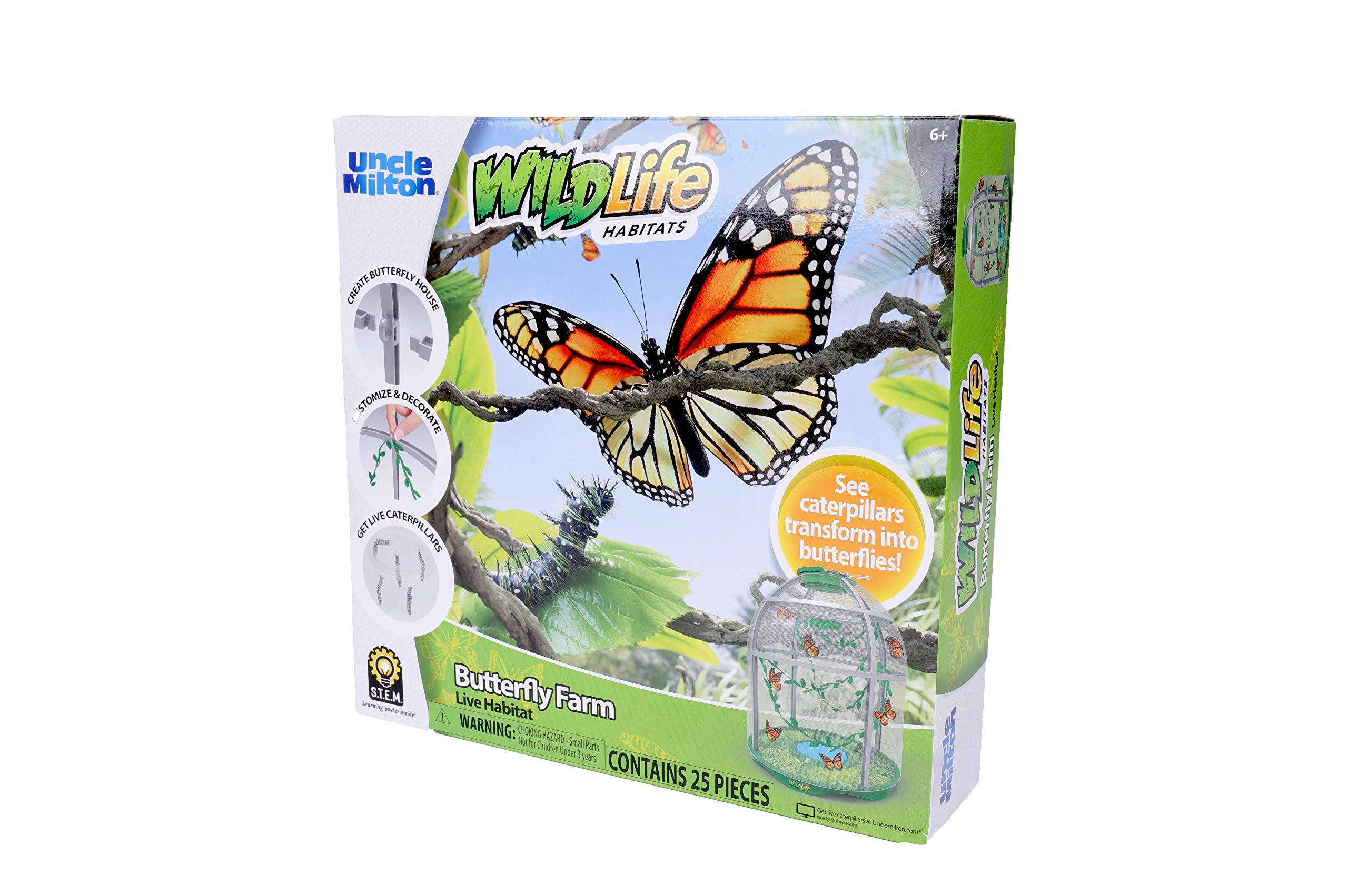 Uncle Milton Butterfly Farm Live Habitat - Observe Caterpillars Transform Into Butterflies, STEM Toy, Great Gifts for Boys & Girls Ages 6+