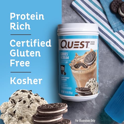 Quest Nutrition Cookies & Cream Protein Powder; 20g Protein; 1g Sugar; Low Carb; Gluten Free; 1.6 Pound; 22 Servings