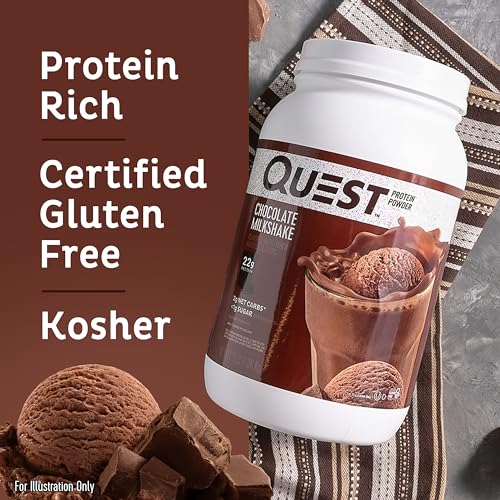 Quest Nutrition Chocolate Milkshake Protein Powder, 22g Protein, 1g Sugar, Low Carb, Gluten Free, 3 Pound, 43 Servings