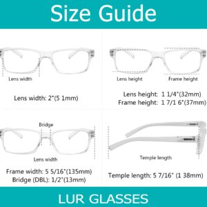 LUR READING GLASSES 6 Pack Spring Hinge Comfort Plastic Readers (Clear)