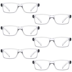 LUR READING GLASSES 6 Pack Spring Hinge Comfort Plastic Readers (Clear)