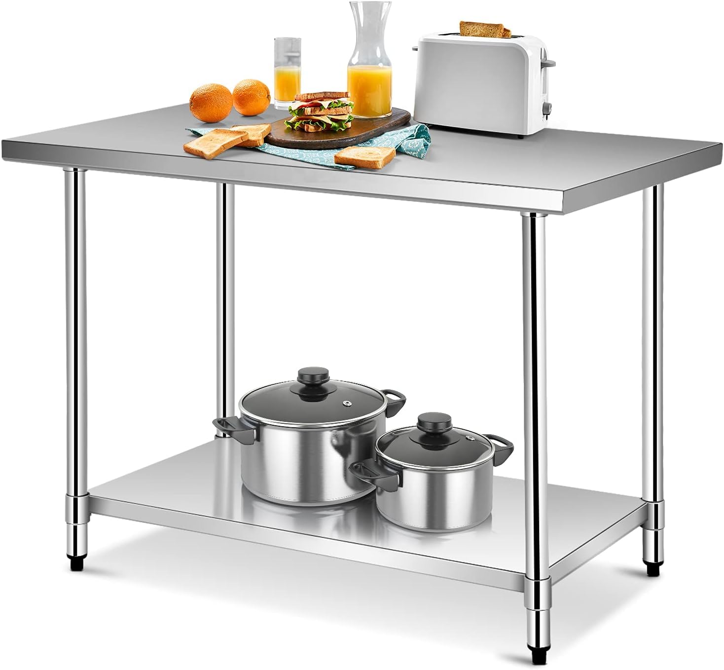 WATERJOY 48" x 30" Stainless Steel Table with Adjustable Shelf for Prep & Workstations Commercial Heavy Duty worktables