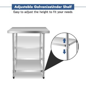 WATERJOY 48" x 30" Stainless Steel Table with Adjustable Shelf for Prep & Workstations Commercial Heavy Duty worktables