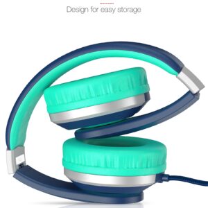 ELECDER Kids Headphones i41 Headphones for Kids Children Girls Boys Teens Foldable Adjustable On Ear Headphones with 3.5mm Jack for Cellphones Computer Kindle School Blue&Teal