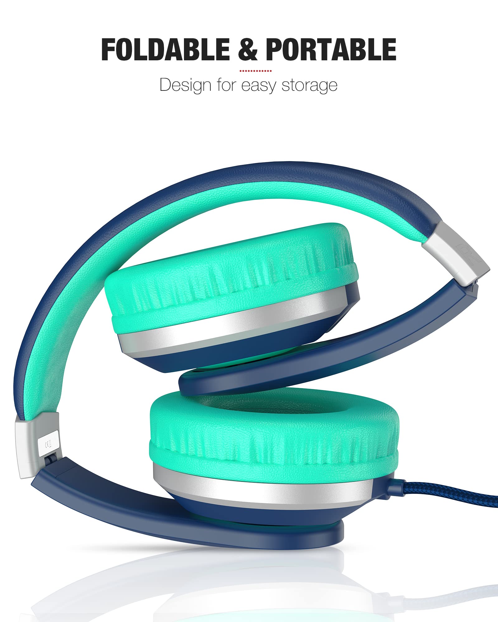 ELECDER Kids Headphones i41 Headphones for Kids Children Girls Boys Teens Foldable Adjustable On Ear Headphones with 3.5mm Jack for Cellphones Computer Kindle School Blue&Teal