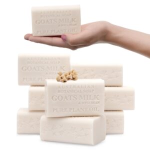 australian botanical soap - goat milk soap bars w/soya bean - triple milled, long lasting, natural soap base, pure plant oil - women & men - all skin types - bathroom essentials - 6.8 oz, pack of 8