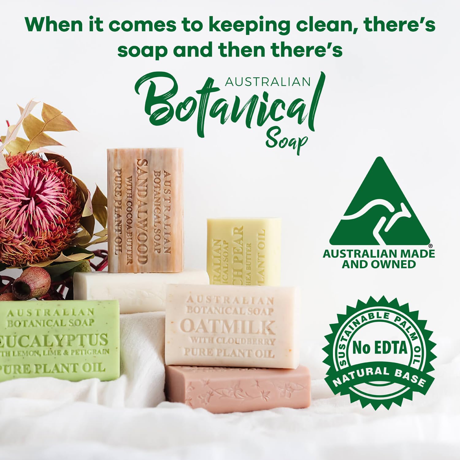 Australian Botanical Soap - Goat Milk Soap Bars w/Soya Bean - Triple Milled, Long Lasting, Natural Soap Base, Pure Plant Oil - Women & Men - All Skin Types - Bathroom Essentials - 6.8 oz, Pack of 8