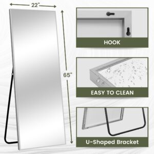 NeuType Full Length Mirror Standing Hanging or Leaning Against Wall, Large Rectangle Bedroom Mirror Floor Mirror Dressing Mirror Wall-Mounted Mirror, Aluminum Alloy Thin Frame, Silver, 65"x22"