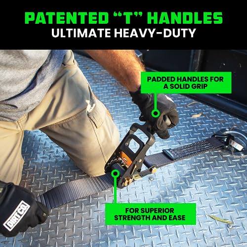 Rhino USA Car Trailer Ratchet Straps Kit - 11,128lb Guaranteed Break Strength - Use for Car, Truck, UTV & More - (4) Premium 2" x 8' Ratchet Straps with Padded T-Handles + (4) Axle Straps Tie Down