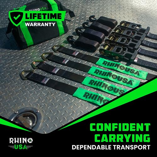 Rhino USA Car Trailer Ratchet Straps Kit - 11,128lb Guaranteed Break Strength - Use for Car, Truck, UTV & More - (4) Premium 2" x 8' Ratchet Straps with Padded T-Handles + (4) Axle Straps Tie Down