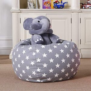 Aubliss Stuffed Animal Bean Bag Storage Chair, Beanbag Covers Only for Organizing Plush Toys, Turns into Bean Bag Seat for Kids When Filled, Medium 32"-Canvas Stars Grey