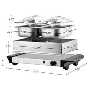 OVENTE Electric Buffet Server and Food Warmer with Temperature Control Perfect for Parties, Dinners and Entertaining, Two 1.5 Quart Chafing Dish Set with Stainless Steel Warming Tray, Silver FW152S