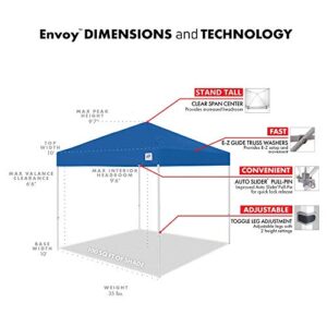 E-Z UP ENV3WH10RB, 10' x 10', Roller Bag, 4-Piece Spike Set, Recreational Grade Royal Blue Top NEW Envoy EZ UP Instant Canopy Shelter Tent, 10' by 10'