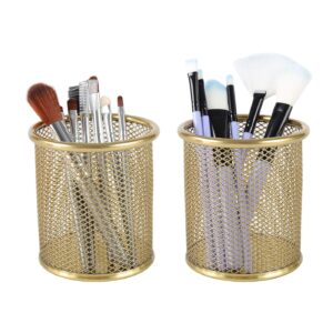 PAG Pencil Holder for Desk, 2 Pack Desktop Pen Cup, Office Supplies Desk Organizers and Accessories Organization, Makeup Brush Holder, Gold