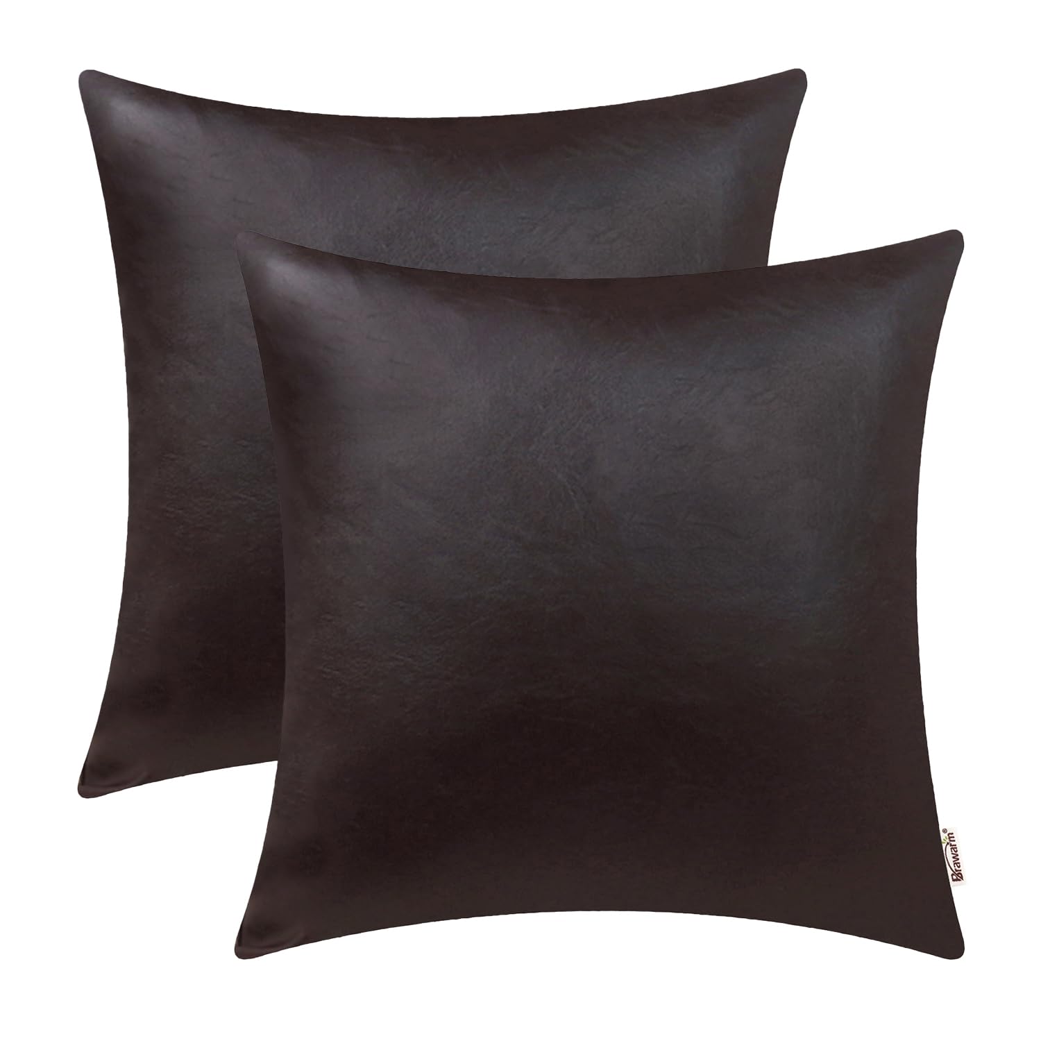 BRAWARM Faux Leather Throw Pillow Covers 18 X 18 Inches - Seal Brown Leather Pilow Covers Pack of 2, Solid Dyed Leather Pillowcases for Couch Bed Sofa Garden Home Decorative