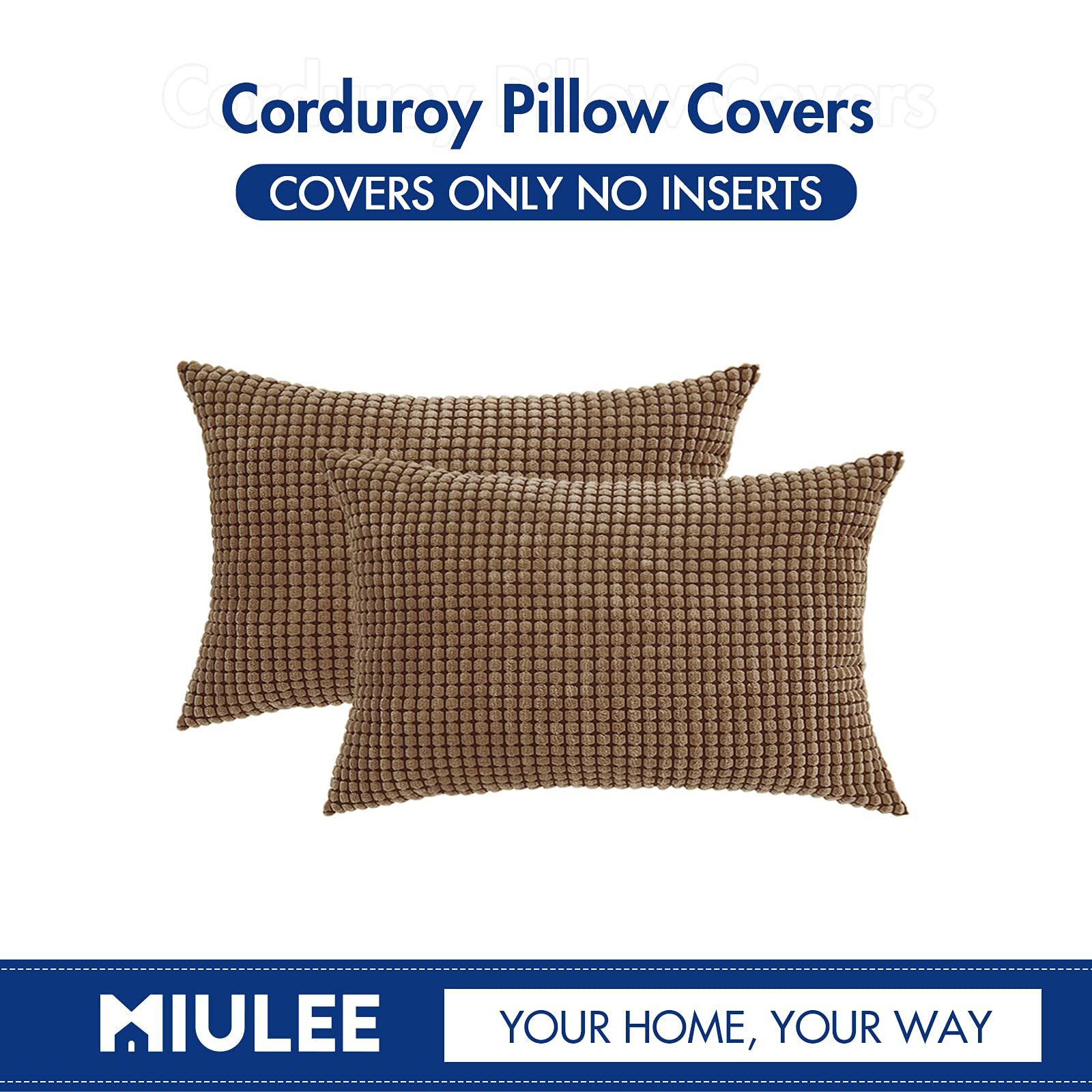 MIULEE Pack of 2 Lumbar Pillow Covers Super Soft Corduroy Decorative Throw Pillows Brown Couch Home Decor for Cushion Sofa Bedroom Living Room 12 x 20 Inch