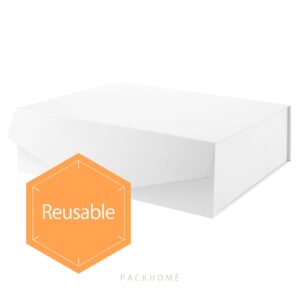 PACKHOME 16.3x14.2x5 Inches, 3 Extra Large Gift Boxes with Lids, Gift Boxes for Clothes and Large Gifts (Matte White with Grain Texture)