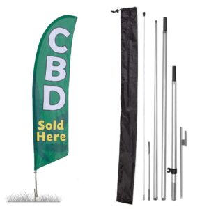 vispronet premium cbd feather flag kit - includes 13ft sectional aviation grade fiberglass poles, cbd flag, ground stake pole sleeve bag