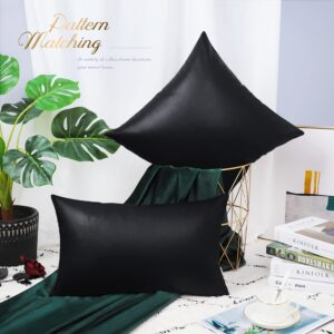 BRAWARM Faux Leather Throw Pillow Covers 18 X 18 Inches - Black Leather Pilow Covers Pack of 2, Solid Dyed Leather Pillowcases for Couch Bed Sofa Garden Home Decorative