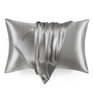 love's cabin silk satin pillowcase for hair and skin (dark gray, 20x40 inches) slip king size pillow cases set of 2 - satin cooling pillow covers with envelope closure