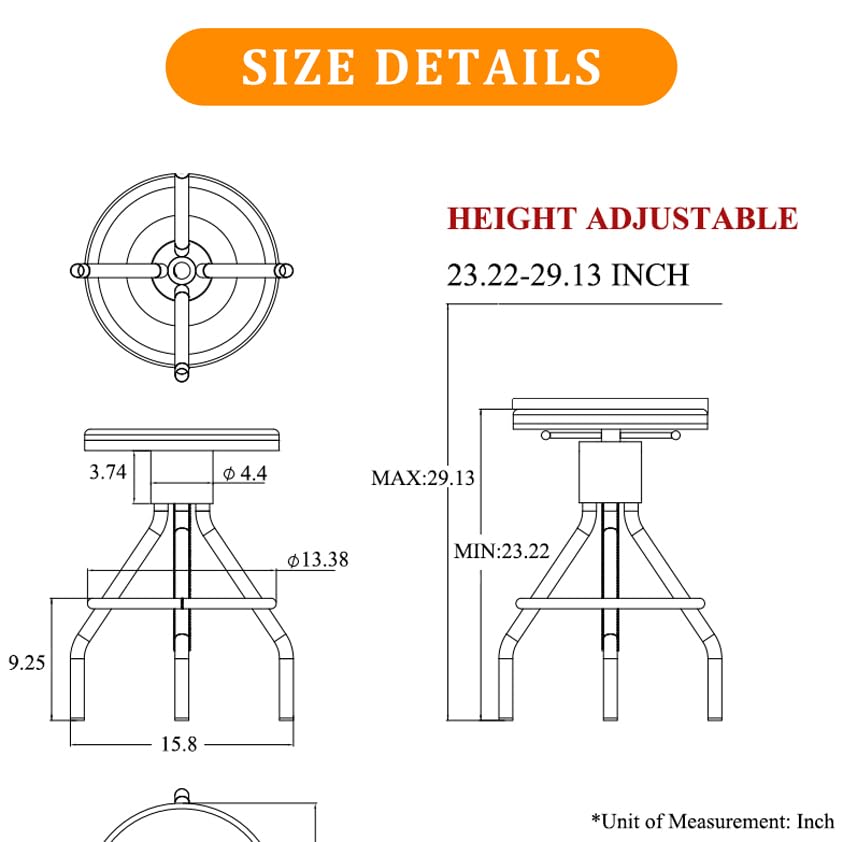 LOKKHAN Set of 2 Industrial Bar Stool-Vintage Adjustable Round Wood Metal Swivel Bar Stool-Cast Iron-23-30 Inch Tall Counter Bar Height Farmhouse Kitchen Stools