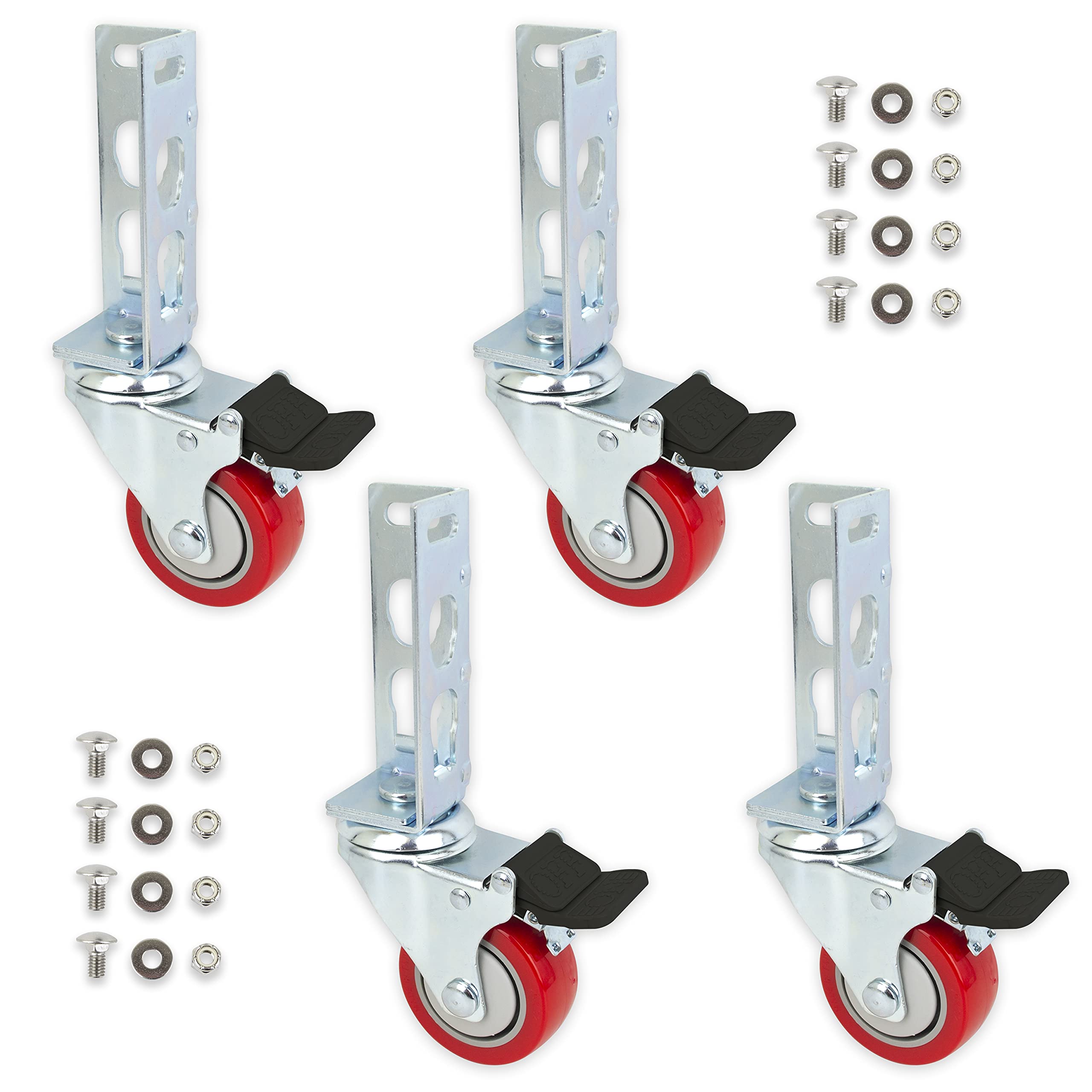 4pc - Storage Rack Caster Wheels (Adapts to Boltless Self Locking Shelving Racks) (3" (500 Max Total Capacity))