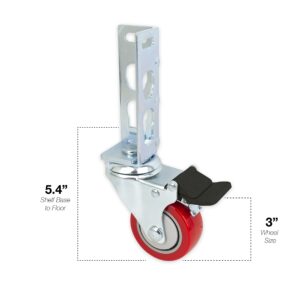 4pc - Storage Rack Caster Wheels (Adapts to Boltless Self Locking Shelving Racks) (3" (500 Max Total Capacity))