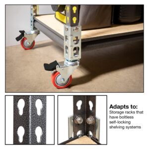 4pc - Storage Rack Caster Wheels (Adapts to Boltless Self Locking Shelving Racks) (3" (500 Max Total Capacity))