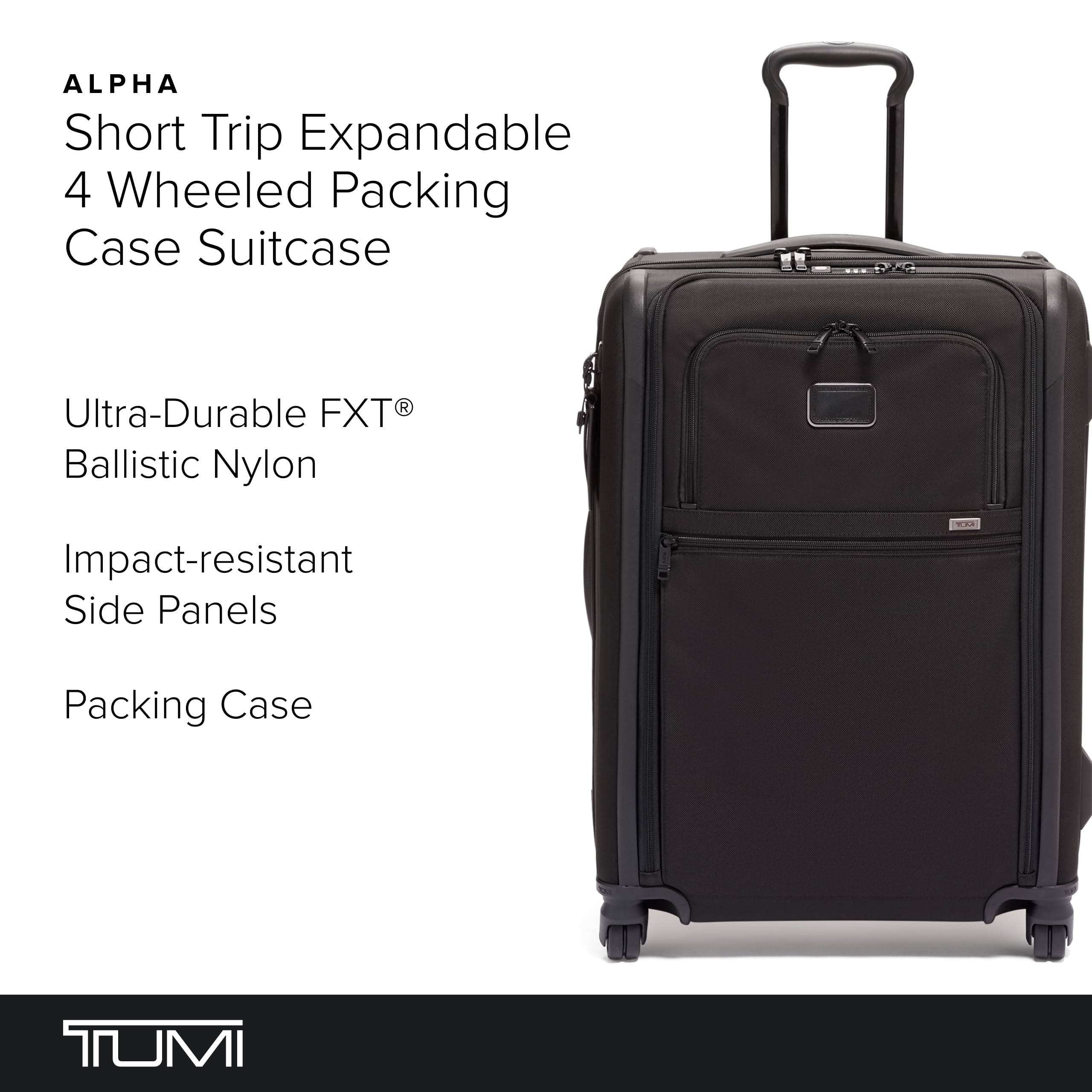 TUMI - Alpha Short Trip Expandable 4-Wheeled Packing Case - Roller Bag for Short Trips & Weekend Getaways - Luggage with 4 Spinner Wheels - Travel Suitcase for Men & Women - Black