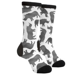 unisex fun novelty crazy crew socks tiny watercolor rhinos monochrome dress socks