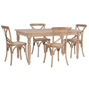 Riverbay Furniture 59" W x 35" D Transitional French Inspired Design Wood Dining Table with Spacious Table Top and Decorative Turned Legs in Light Natural Brown