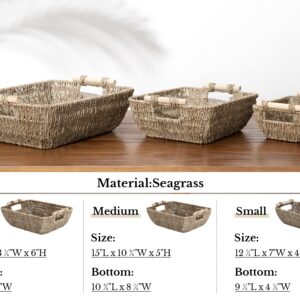 StorageWorks Hand-Woven Large Storage Baskets with Wooden Handles, Seagrass Wicker Baskets for Organizing, 2-Pack