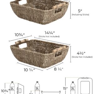 StorageWorks Hand-Woven Large Storage Baskets with Wooden Handles, Seagrass Wicker Baskets for Organizing, 2-Pack