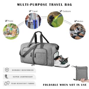 Dimayar Travel Duffle Bag for Men - Foldable Duffel Bag with Shoes Compartment - Overnight Bags Waterproof & Tear Resistant(85L,Grey)